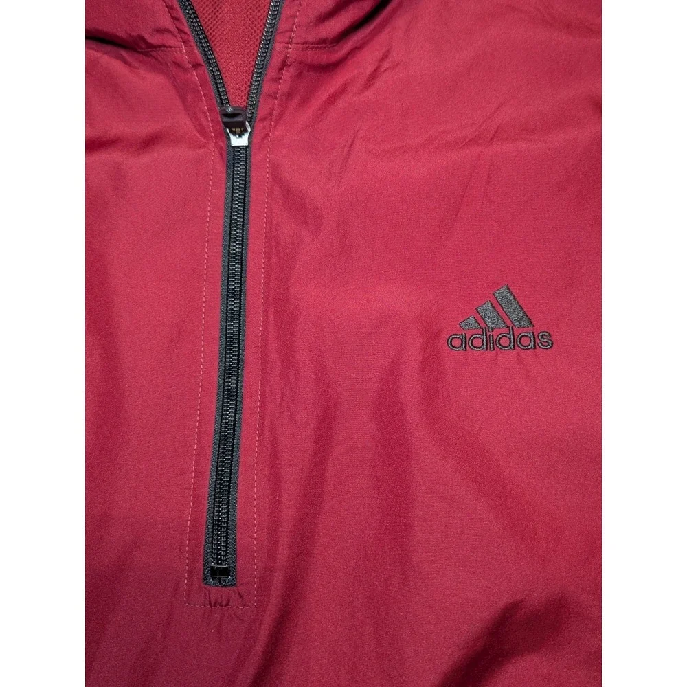Adidas Mens XL Red 1/4 Zip Windbreaker Pullover Jacket Black 3 Stripe‎